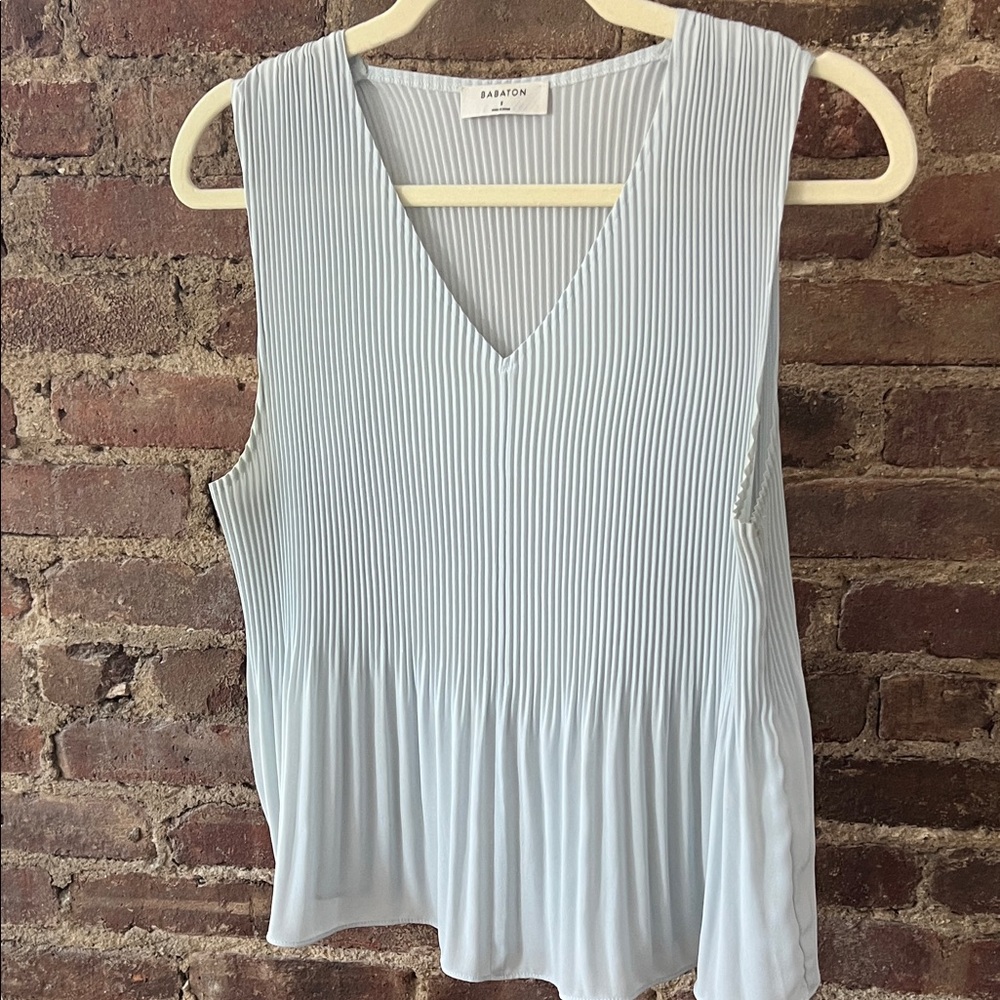 Aritzia Babaton Light Blue Pleated V-Neck Tank Top